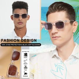 MARE AZZURO Reader Sunglasses 2.25 Men Retro Square Sun Reading Glasses 100 125 150 175 200 225 250 275 300 350 400 (Clear, 2.25)