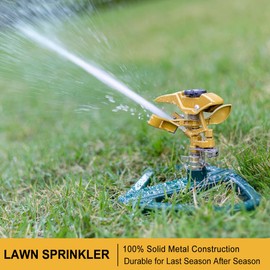 FANHAO Heavy Duty Pulsating Impact Lawn Sprinkler with Metal Base, 100% Metal 360°Adjustable Circular Zinc Impulse Sprinkler for Large Area Lawn & Yard Irrigation, Covers Up to 5800 sq. Ft