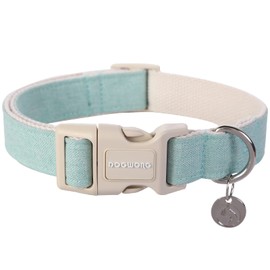 DOGWONG Cotton Hemp Dog Collar, Heavy-Duty Green Dog Collar Adjustable Soft Natural Fabric Pet Dog Collar Cute Wedding Puppy Necklace for Small Medium Large Dogs