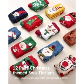 Moyel Advent Calendar 2025 Kids 6-8 Years Old Fuzzy Christmas Socks with Grips 12 Days of Sock Advent Calendar for Boys Girls Funny Gifts for Daughter Son Granddaughter Nephe