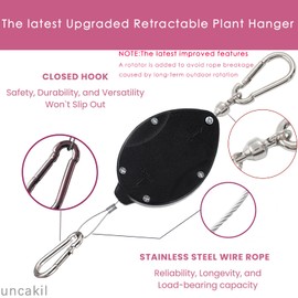 uncakil Plant Hanger Indoor Hanging Planter Holder Plant Pulleys for Hanging Plants Heavy Duty Upgraded Retractable Hangers Hooks,Adjustable Outdoor Plant Pulley Set for Garden Baskets Pots(4*Black)