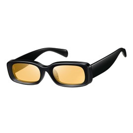 kimorn Retro Rectangle Sunglasses for Women Men Thick Frame Sun Glasses UV Protection Shades K1703 (Black/Orange)
