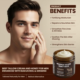 Beef Tallow Skin Care: Whipped Organic Beef Tallow Moisturizer Cream for Face & Body with Grass Fed & Finished - Hydrates, Smoothes, Nourishes Skin - Sensitive, Dry Skin - 2oz