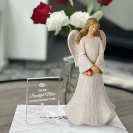 Vineyard Carvings Guardian Angel Figurines - Hand Painted Healing Angel Figure Home Table Decor, Guardian Angel Gifts for Women, Thanksgiving, Christmas or Valentine’s Day