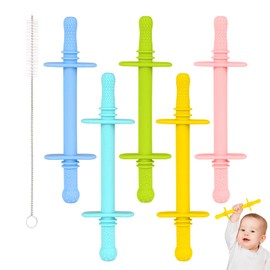 Fu Store Fu Store Hollow Teether Tube Chew Straw Toy for Infant Toddlers Silicone Tubes Teething Toys for Babies 3-12 Months BPA Free/Freezable/Dishwasher and Refrigerator Safe (5 Pack)
