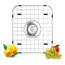 DPZM 1Pcs 304 Stainless Steel Sink Protectors for Kitchen Sink,Sink Protector with Rubber Foot,13.7''x11.6''x1''Sink Bottom Grid with 1Pcs Sink Strainers, Sink Grid for Single or Double Bowls