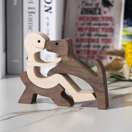 BOBO BIRD Wooden Dog Cat Family Statue, Handmade Wood Decoration, Cute Puppy, Kitty and People Statue Sculpture Ornament Collectible Figurine Craft Arts for Home, Office, Living Room (Men+Puppy（S）)