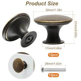 Juibao Bronze Cabinet Door Knob, Mushroom Drawer Knob, Single Hole Round Drawer Pull Handle with Matching Screws, Pack of 12 (Vintage Bronze)