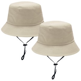FUIPVGI Washed Cotton Bucket Hat for Men Women 60-62cm Foldable Beach Fishing Hat with Wind Protection Wide Brim UV Protection Safari Hat Summer Hat Boonie Hats for Outdoor, Light khaki