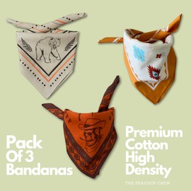 The Peacock Crew Pack of 3 Designer Bandanas in Premium Soft Cotton for Men and Women