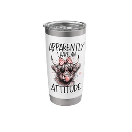 Highland Cow Apparently I Have An Attitude Who Knew Cow Meme Stainless Steel Insulated Tumbler
