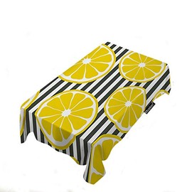 Moslion Lemons Tablecloth with Black and White Stripes Printed Summer Fresh Fruits Rectangle Picnic Tablecloth BBQ Table Cloth Polyester for Kitchen 52x70 Inch