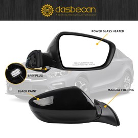 Dasbecan Passenger Side Mirror Black Compatible with 2014 2015 2016 Kia Forte Right Side Rear View Mirror With Manual Folding,Heated,Power Glass Replace# 87620A7200 KI1321181(5 Pins)