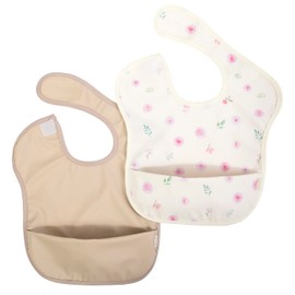 Ali+Oli Smock Bibs for Babies (2-pc) Short Sleeve Set (Flowers, Sand) BPA-Free Oeko-Tex Certified, Toddler Bib Ages 6m+
