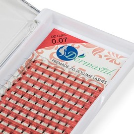 Dermastil 7D Premade Handmade Volume Eyelashes, DD Curl, Thickness 0.07 mm, Ready Fan without Knots for Eyelash Extension, PBT, Vegan, 16 Strips Box (12 mm)