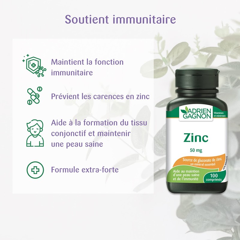 Adrien Gagnon - Zinc 50mg, Immune System Support, 100 Tablets