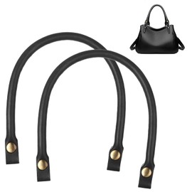 PAVIKE Leather Handles, 2 pcs, Handles, Replacement Bag Handle, Bag Handle, Bag Handle, Business Bag, Repair, DIY Repair, Replacement, Handicraft Supplies, Bag Parts, Detachable (Black)