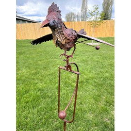 Kinetic Energy Metal Brown Roadrunner Bird Yard Stake Rocking Wind Spinner Whirly-Gig Garden Art, 20'' x 16'' x 51'' (WX18980)