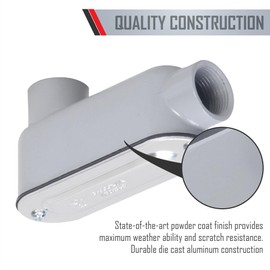 TayMac RLB250 Threaded LB Conduit Body, Die Cast Aluminum, Stamped Steel Cover, 2-1/2-Inch,Gray