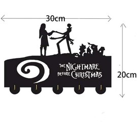 The Night mare Before Christmas Key Holder, Key Holder for Wall, Decorative Key and Mail Holder with Shelf Has Large Hooks for Bags, Coats, Umbrella – Paulownia Wood Key Hanger with Mounting Hardware