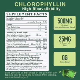Chlorophyll Gummies - Super Green with Wheat Grass, Sea Moss, Unfiltered ACV & Elderberry, Echinacea, Zinc Complex & Vitamin D3, C, E, B12 for Natural Deodorant, Immune & Digestion Support, 60 Chews