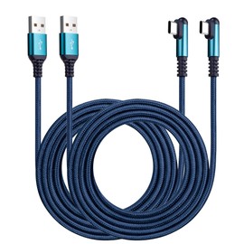 ROFICORD USB Type C Charger Cable 3A, [2-Pack 10ft+10ft] Right Angle 90 Degree Fast Charging Braided Cord Compatible with Galaxy S10 S9 and Other Type C Device (10FT+10FT, Blue)