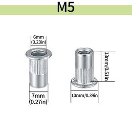 M5 Rivet Nuts Assortment Set, Blind Rivet Nuts Stainless Steel, Threaded Rivets Countersunk Rivet Nuts, Flat Head Rivet Nuts with Thread with Storage Box