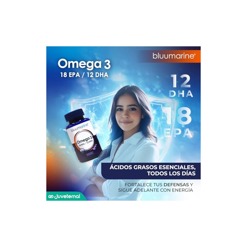 BLUUMARINE Omega 3 con 18% EPA y 12% DHA, Suplemento