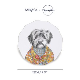 Mikasa x Tipperleyhill Coasters, 4pc Coaster Set with Scalloped Design, Table Protectors for Drinks, Heat Resistant to 120°C, Animal Print, 12cm, Gift Boxed