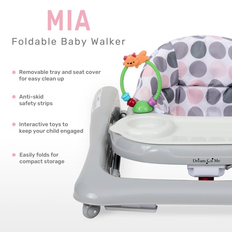 Dream On Me Mia Foldable Baby Walker in Grey, Foldable