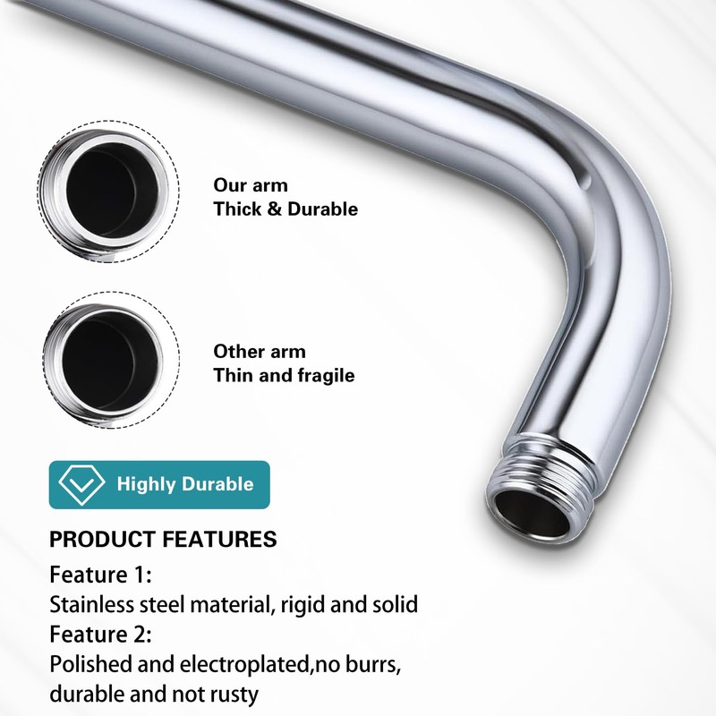 12 Inch Shower Arm with Flange,Stainless Steel 90 Degree Rain