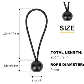 Hodzeed Ball Bungee Cords, 23CM/9IN Black Tie Down Cords for Tarp, Canopy Shelter, Wall Pipe, UV Resistant（25PCS Bungee Cords with Balls）