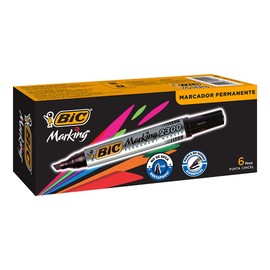 BIC, Marcador Permanente, Marca Diferentes Superficies, Punta Cincel, Marking 2300, Tinta Color Negro, 6 piezas