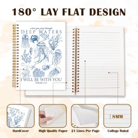 Qabliqo Ocean Christian Spiral Notebooks, Isaiah 43:2 Bible Journals for Writing, Religious Scripture Journal for Women, Coastal Beach Bible Verse Notebook for Note Taking, 5.5x8.3 Inch