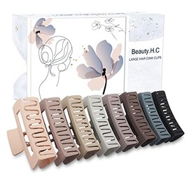 Beauty.H.C 8Pcs Large Hair Claw Clips Strong Hold Big Claw Clips for Thick Thin Long Hair No Slip Square Hair Clips for Women Girls, 4.1 Inch Jaw Clips Gifts