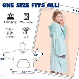 Catalonia Classy Oversized Hoodie Blanket, Fluffy Warm Cosy Blanket With Sleeves And Hood, Wearable Sherpa Blanket To Put On As A Gift Idea For Women Men Children, Aqua