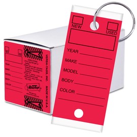 RED - Genuine Versa-Tags Key Tags, Self-Protecting (250 Tags per Box with Metal Rings)