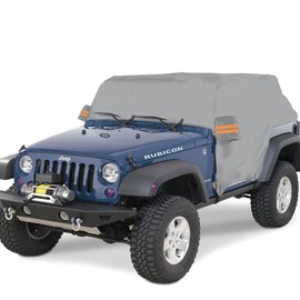 Big Ant Cab Cover for 2007-2025 Je-ep Wrangler JKU JLU 4 Door, Waterproof Half Car Cover Oxford with Reflective Strip, Sun Snowproof Cab Car Cover for Convenient Zipper for Trunk Gray