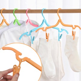Daily Treasures 12 Pack Foldable Travel Hangers,Portable Folding Plastic Clothes Coat Hangers with 4 Clips & 1 Pack Foldable Rotating Rack for Travel Accessories,Coat Hangers with Clips Foldable