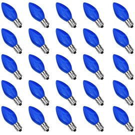 GOOTHY 25 Pack C7 LED Blue Christmas Replacement Light Bulbs, C7 Vintage Multicolor Shatterproof LED Bulbs for Christmas Outdoor Indoor String Lights, E12 Candelabra Base- Blue