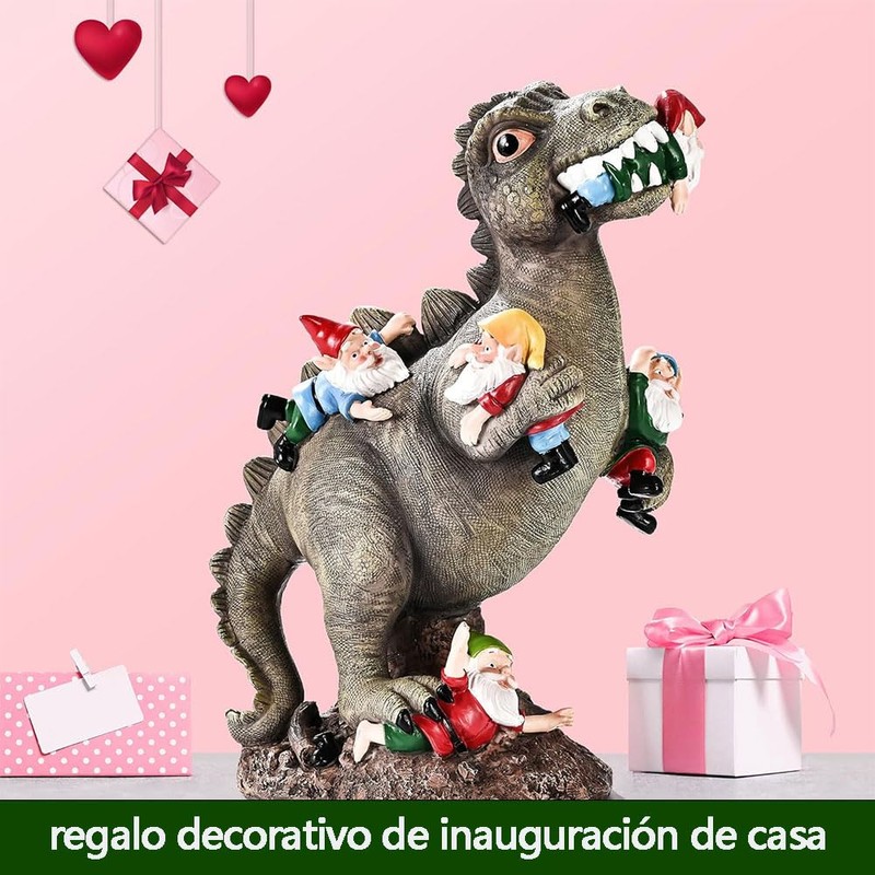 Funny Dinosaur Eating Gnomes Garden Statue – Outdoor Yard Gnome