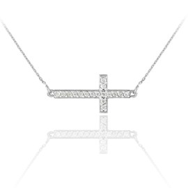 925 Sterling Silver Cute CZ Pendant Sideways Cross Necklace (Sterling-silver, 20 Inches)