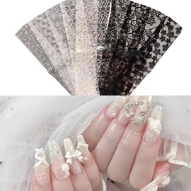 Nail Transfer Stickers, Lace Patterns, 10 Types, Black and White, Transfer Film, Nail Parts, Nail Art, Makes Your Hands Beautiful, Easy for Beginners
