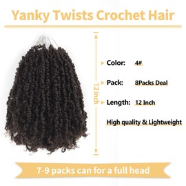 Ainimiu Yanky Twist Crochet Hair - 12Inch 8 Packs (20 Strands/Pcs) Pre-twisted Fluffy Spring Mini Twist Short Passion Twist, Ombre Brown Pre-Looped Crochet Braids Braiding Hair
