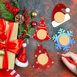 Wooden Christmas Santa Hat Photo Ornaments Crafts to Paint for Christmas Tree Picture Frame Presents Stockings Decoration ，Snowflakes Color Your Own Xmas Picture Frame Hanging Ornament Craft （12 PCS）