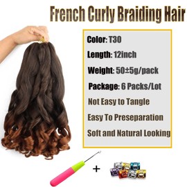 Viovian Short French Curl Braiding Hair 12 Inch 6 Pack Ombre Brown French Curls Braiding Hair Bouncy Loose Wavy Spanish Curly Braiding Hair Synthetic French Curl Crochet Braids 1B30(50g/pack)