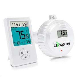 Urageuxy Pool Thermometer Floating Easy Read, IPX8 Wireless Floating Pool Thermometer with Indoor Temperature for Swimming Pool, Pond, Cold Plunge, Hot Tubs, Spa, Ice Bath, Aquarium