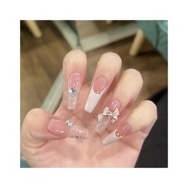 happykau Nail Tips, 24 Pieces, Nail Tips, Short, Korean, Short, Popular, Coming-of-Age Ceremonies, Stylish, Simple, Cute, Nail Stickers, Beginners, Practice (M)