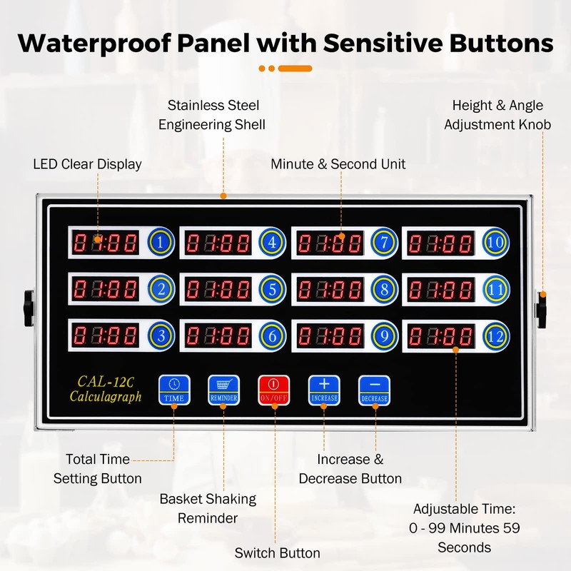 BEAMNOVA 12 Channels Digital Kitchen Timer for Cooking Loud Alarm