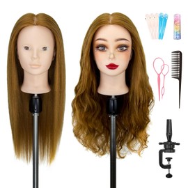Mannequin Head with 80% Real Human Hair 26Inch Long Hair Hairdresser Practice Training Head,Manikin Cosmetology Makeup Manican Hairdressing Doll Head for Display Braiding Styling